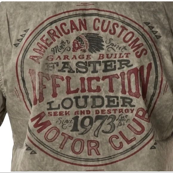 Affliction Men's Button Down Shirt Flatliner Embroidered Biker - Picture 3 of 5